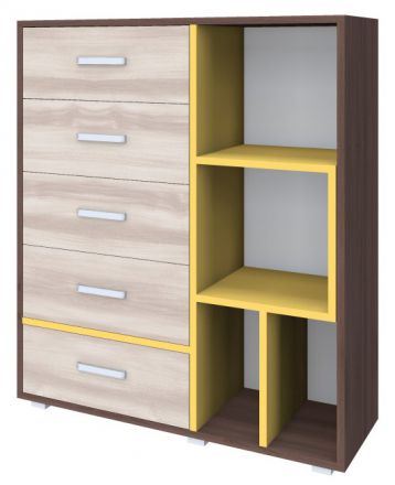 Kerema 16 chest of drawers, colour: walnut / elm / yellow - Measurements: 120 x 100 x 41 cm (H x W x D)