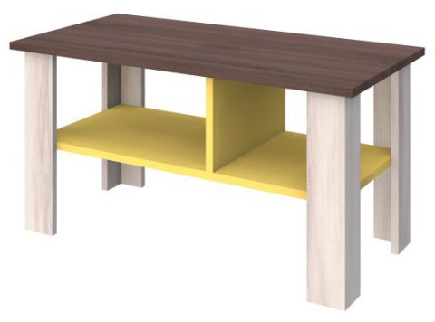 Coffee table Kerema 06, Colour: Walnut / Elm / Yellow - Measurements: 100 x 60 x 52 cm (W x D x H)