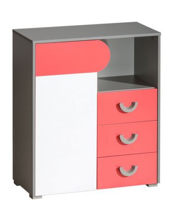 Children's room - Chest of drawers Klemens 06, Colour: Pink / White / Grey - Measurements: 94 x 80 x 38 cm (h x w x d)