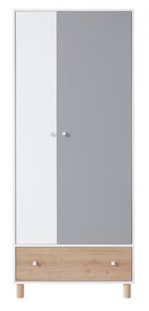 Children's room - Hinged door cabinet / Closet Burdinne 03, Colour: White / Oak / Grey - Measurements: 190 x 80 x 50 cm (H x W x D).