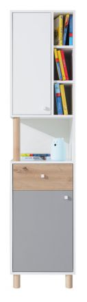 Children's room - Cabinet Burdinne 06, Colour: White / Oak / Grey - Measurements: 190 x 45 x 40 cm (H x W x D)