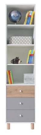 Children's room - Shelf Burdinne 07, Colour: White / Oak / Grey - Measurements: 190 x 45 x 40 cm (H x W x D)