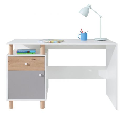 Children's room - Desk Burdinne 09, Colour: White / Oak / Grey - Measurements: 76 x 125 x 55 cm (H x W x D)