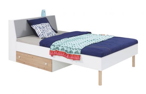 Children's bed / Kid bed Burdinne 14, Colour: White / Oak / Grey - Lying area: 90 x 200 cm (w x l)
