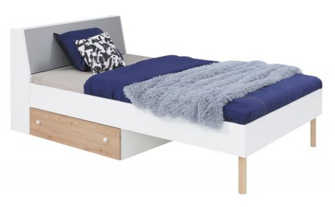 Children's bed / Kid bed Burdinne 15, Colour: White / Oak / Grey - Lying area: 120 x 200 cm (w x l)