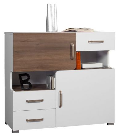 Chest of drawers Bulolo 12, colour: White / Walnut - Measurements: 93 x 100 x 44 cm (H x W x D)