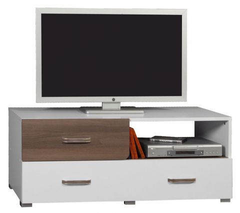 Bulolo 17 TV base cabinet, colour: white / walnut - Measurements: 47 x 120 x 50 cm (H x W x D)