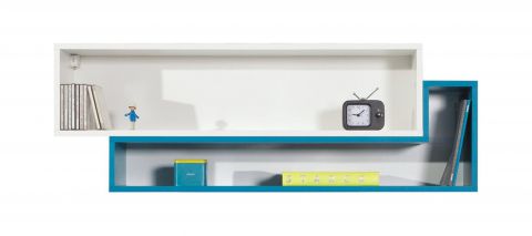 Children's room - Suspension shelf "Geel" 14, White / Turquoise - Measurements: 40 x 115 x 25 cm (h x w x d)