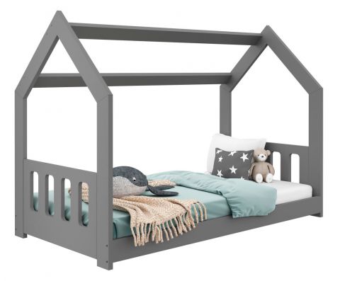 Children's bed / house bed, solid pine wood, Gray lacquered D2C, incl. slatted frame - Lying surface: 80 x 160 cm (w x l)