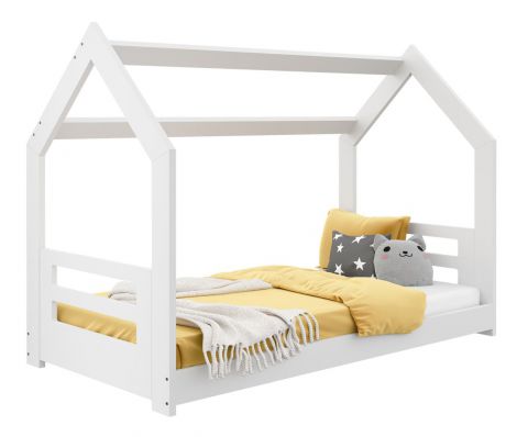 Children's bed / house bed, solid pine wood, White lacquered D2B, incl. slatted frame - Lying surface: 80 x 160 cm (w x l)