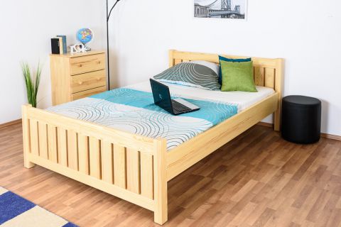 Single bed 65, solid pine wood, clearly varnished, incl. slatted bed frame - size 140 x 200 cm
