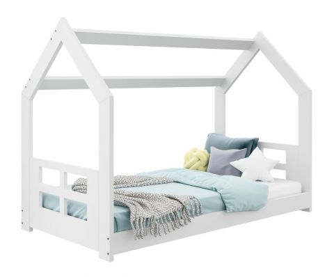Children's bed / house bed, solid pine wood, White lacquered D2D, incl. slatted frame - Lying surface: 80 x 160 cm (w x l)