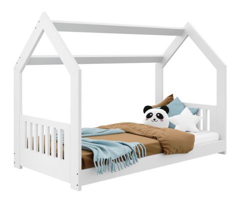 Children's bed / house bed, solid pine wood, White lacquered D2E, incl. slatted frame - Lying surface: 80 x 160 cm (w x l)