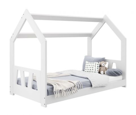 Children's bed / house bed, solid pine wood, White lacquered D2A, incl. slatted frame - Lying surface: 80 x 160 cm (w x l)
