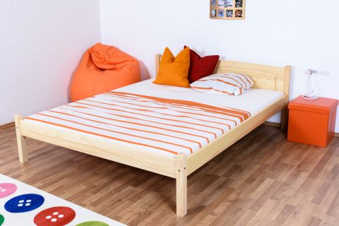 Youth bed solid, natural pine wood 85, includes slatted frame - Dimensions 160 x 200 cm