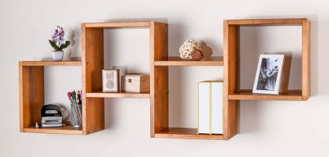 Suspended rack / Wall shelf solid pine wood, Oak Junco 288 - Measurements: 50 x 130 x 20 cm (H x W x D)