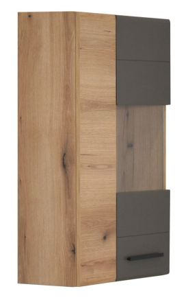 Wall display case Colmenar 02, Colour: Oak / Grey - Measurements: 99 x 65 x 27 cm (H x W x D)