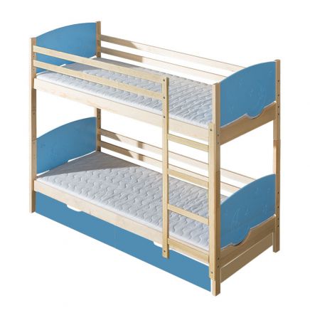 Children bed / Bunk bed Milo 31 incl. 2 drawers, Colour: Nature / Blue moon and stars, partial solid wood, Lying surface: 80 x 190 cm (W x L), divisible