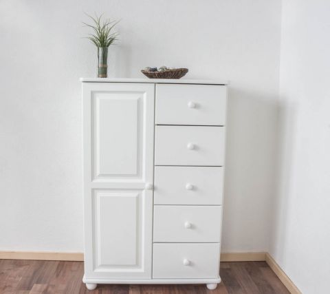Chest of drawers pine solid wood white lacquered Junco 159 – Dimensions 123 x 80 x 42 cm