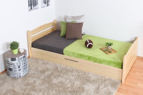 Youth bed / Storage bed solid, natural pine wood 92, includes slatted frame - Dimensions: 90 x 200 cm