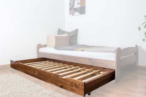 Trundle bed frame 003, solid pine wood, nut-brown - 18,50 x 198 x 95 cm (H x W x D)