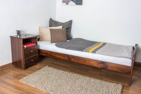Single bed solid A11, solid pine wood, nut-brown coloured, incl. slatted frame - size 90 x 200 cm
