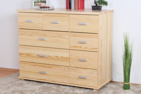 9 Drawer Chest Columba 05, solid pine wood, clearly varnished - H101 x W121 x D50 cm