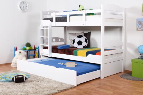 Bunk bed "Easy Premium Line" K10/h incl. trundle bed frame and cover plates, solid beech wood, white finish - 90 x 200 cm 