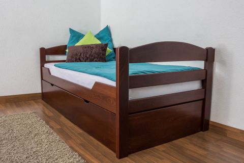 Single bed "Easy Premium Line" K1/h/s incl. trundle bed frame and cover plates, solid beech wood, dark brown - 90 x 200 cm