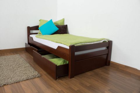 Single bed / Guest bed "Easy Premium Line" K1/2n incl. 2 drawer and cover plates, solid beech wood, dark brown - 90 x 200 cm