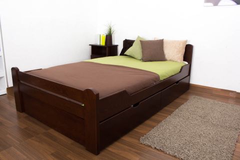 Single "Easy Premium Line" K4 incl. 2 underbed drawers and 1 cover plate, solid beech wood, dark brown - 120 x 200 cm