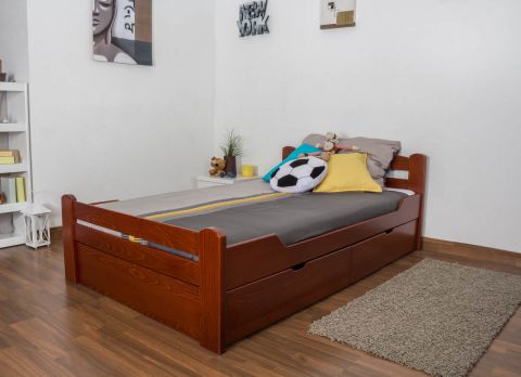 Youth bed "Easy Premium Line" K4 incl. 2 underbed drawers and 1 cover plate, solid beech wood, cherry coloured - 120 x 200 cm