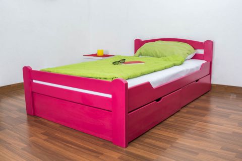 Single "Easy Premium Line" K4 incl. 2 underbed drawers and 1 cover plate, solid beech wood, pink - 120 x 200 cm