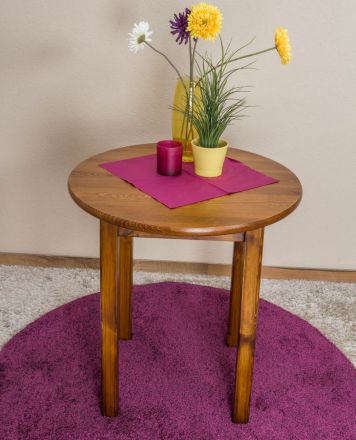 Round Side Table 003, pine wood, solid, oak finish - H75 cm - Ø80 cm