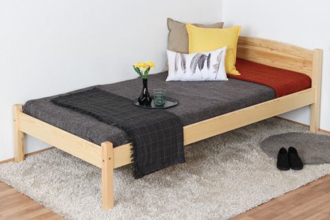 Single bed / Guest bed 86C, solid pine wood, clear finish, incl. slatted bed frame - 100 x 200 cm