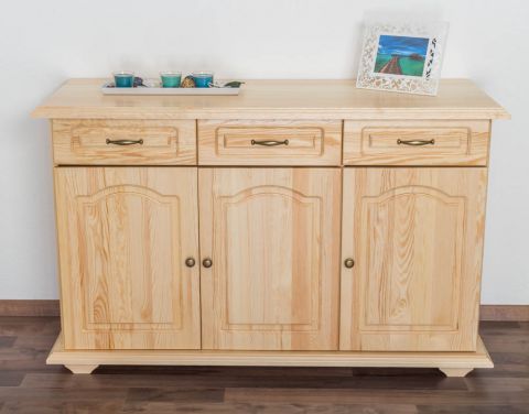 Sideboard Pipilo 14, 3 drawer, 3 door, solid pine wood, clearly varnished - H88 x W139 x D54 cm
