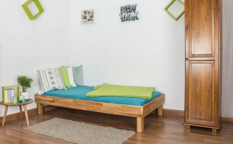 Platform bed / Solid wood bed Wooden Nature 04, oak wood, oiled - 100 x 200 cm