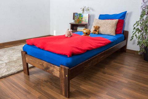 Kid/youth bed pine solid wood nut colors A8, including slatted grate - Dimensions: 80 x 200 cm