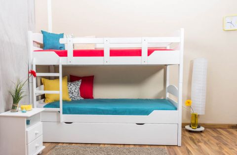 Bunk bed "Easy Premium Line" K13/h incl. trundle bed frame and cover plates, solid beech wood, white finish - 90 x 200 cm 