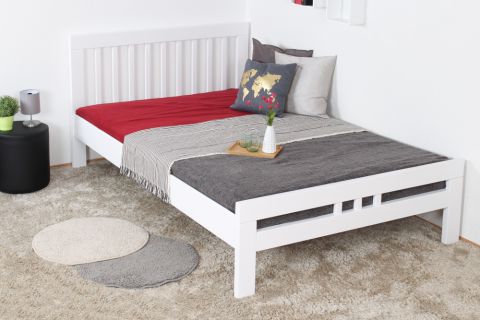 "Easy Premium Line" double bed K8 in extra length 140 x 220 cm, solid beech wood White lacquered