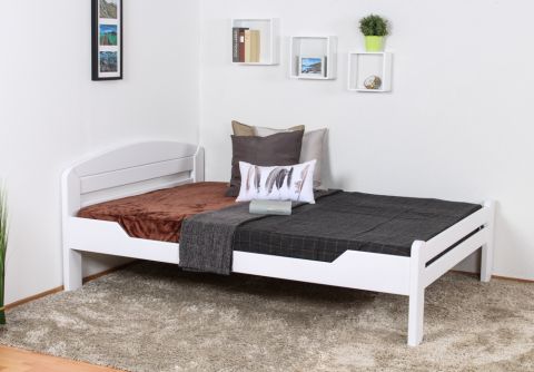 Single / Guest bed ' Easy Premium Line ® ' K5, 140 x 200 cm Beech solid wood white lacquered