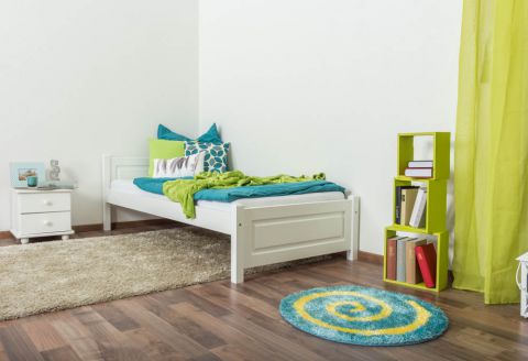 Single bed/guest bed pine solid wood white lacquered 78, incl. Slat grate - lying surface 90 x 200 cm