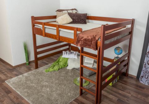 Adult bunk bed ' Easy Premium Line ® ' K15/n, solid beech wood cherry tree color, convertible - lying area: 140 x 200 cm