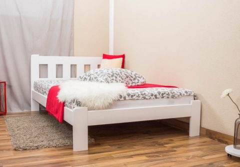 Single bed / Guest bed A21, solid pine wood, white finish, incl. slatted frame - 120 x 200 cm 