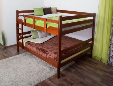 Bunk beds ' Easy Premium Line ® ' K16/n, head and foot part straight, solid beech wood cherry tree color - lying surface: 160 x 200 cm, divisible
