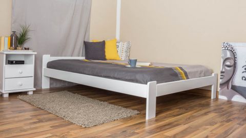 Solid wooden bed with low foot end A8, solid pine wood, white finish, incl. slatted frame - 140 x 200 cm 
