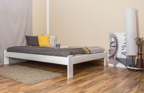 Solid low foot end bed A10, solid pine wood, white finish, incl. slatted frame - 140 x 200 cm 