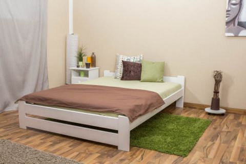 Low foot end bed A9, solid pine wood, white finish, incl. slatted frame - 140 x 200 cm 