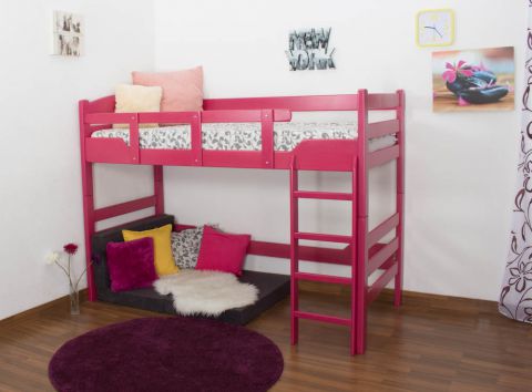 Highsleeper bed "Easy Premium Line" K14/n, solid beech wood, convertible, pink - 90 x 200 cm