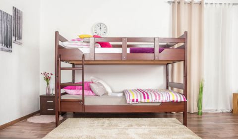 Adult bunk beds ' Easy premium line ' K16/n, head and foot part straight, solid beech wood dark brown - lying surface: 120 x 200 cm, divisible